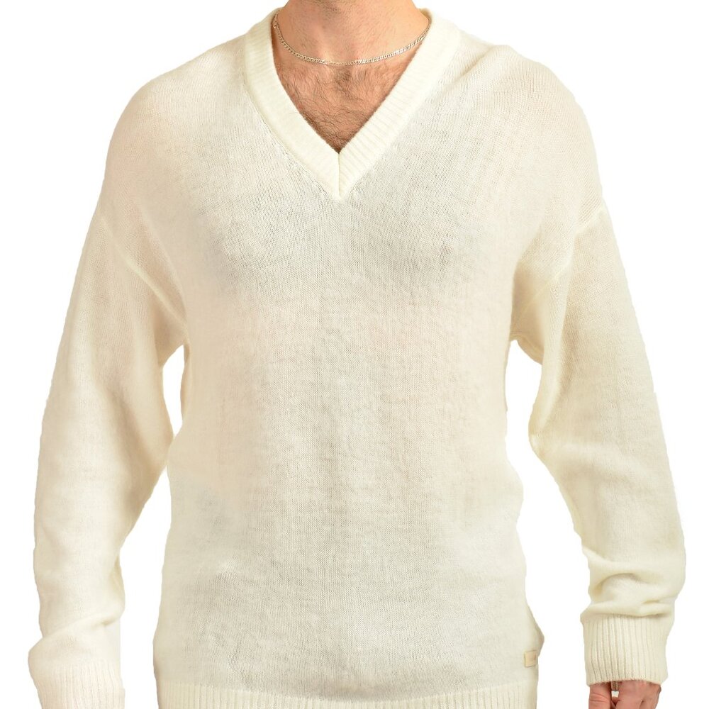 Scuderia Ferrari Men's Ivory 100%Wool V-Neck Pullover Sweater US L IT 52